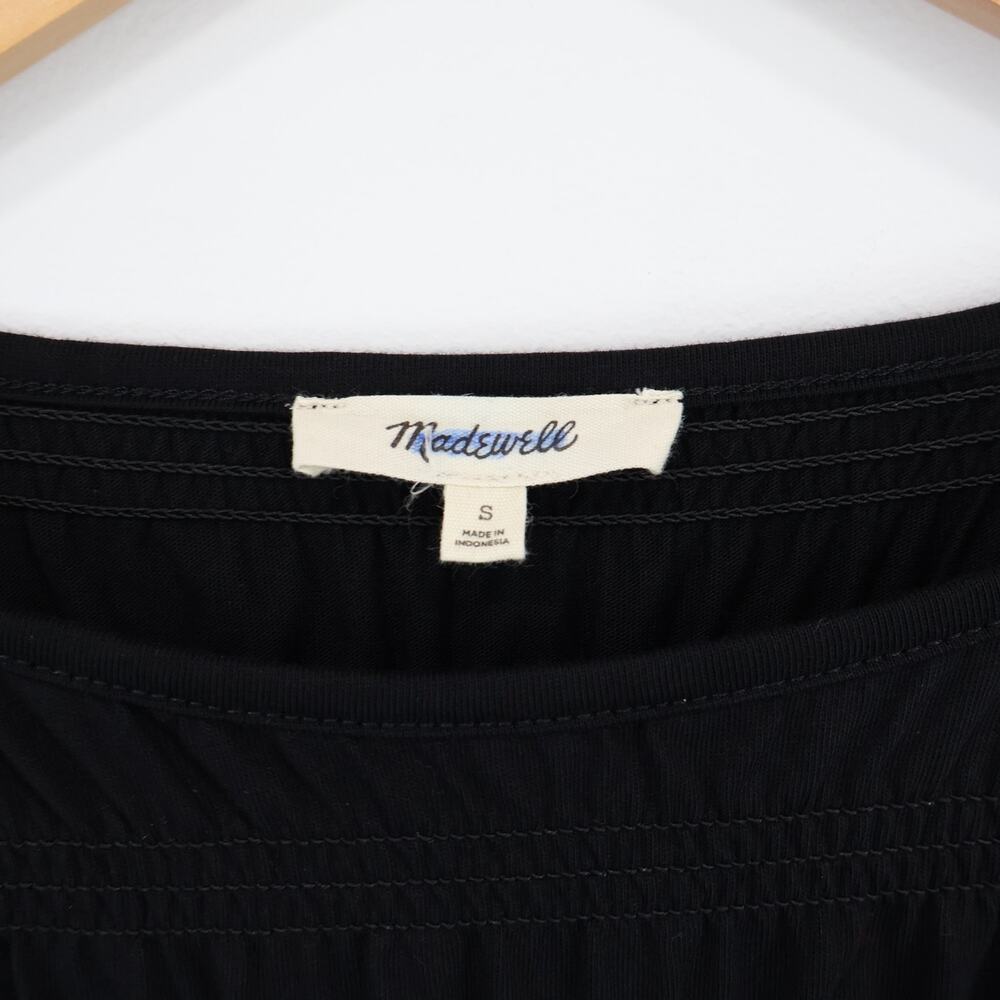 Madewell Smocked Boatneck Midi Dress Jet Black Size Small - Picture 5 of 8